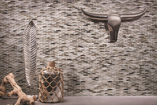 Glass tile collection glistens with precious metals